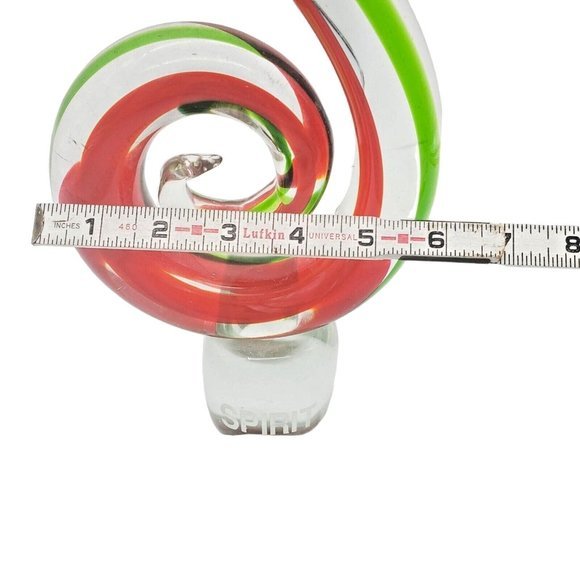 Swirl Art Glass Hand Blown Red Green Spirt Etched Sculpture Form Modern Holiday - Picture 6 of 7